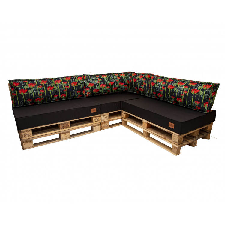 Paletové sedenie Golden Garden GG09 - Podsedáky a Vankúše 3ks × 120/80/15 + 3ks x 120cm/40cm/15cm + 1ks 60/40/15 - čierna / mak